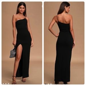 Keeper of My Heart Black One-Shoulder Maxi Dress
